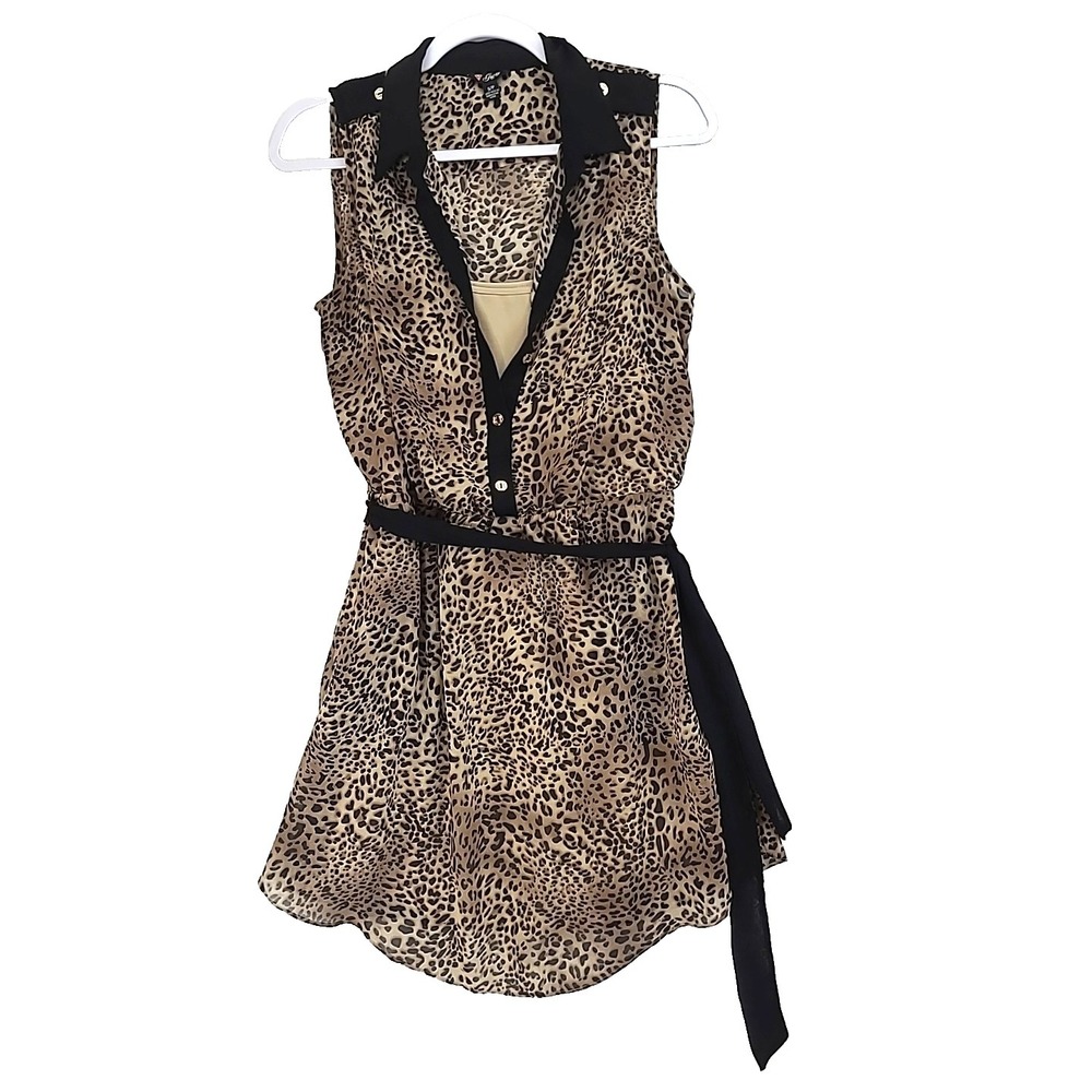 Guess Mini Dress S Leopard Print 3 Pc Chiffon Cover Tan Tank Dress Belt